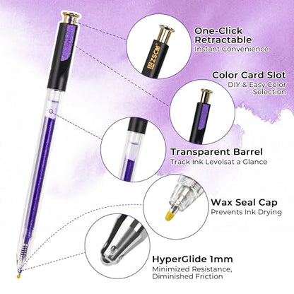 Purple Retractable Glitter Gel Pens, 12 PCS Large Capacity Metallic Ink Pen - color: 12 Purple