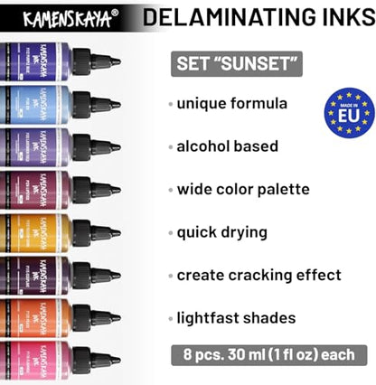 KAMENSKAYA Delaminating Alcohol Ink Set 'Sunset', 8 x 1 fl oz - color: Sunset