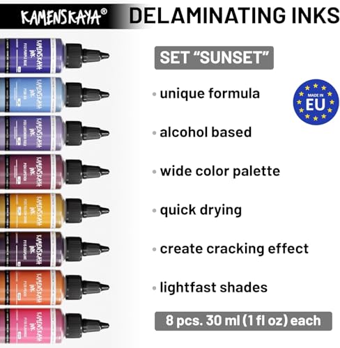KAMENSKAYA Delaminating Alcohol Ink Set 'Sunset', 8 x 1 fl oz - color: Sunset