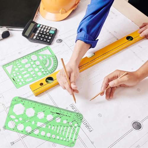 15PCS Geometric Drawings Templates, Measuring Geometry Rulers, Drafting Stencils Measuring Tools