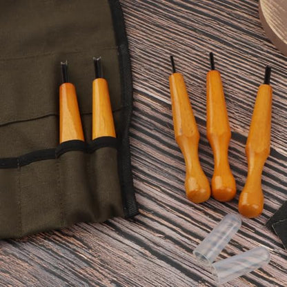 5 Pcs Linocut Carving Tools Set with Storage Bag - Triangular Linoleum & Wood Carving Knife Chisel V Shaped Tools for Linocut Printmaking & Woodcarving (1.5mm, 2mm, 3mm, 4mm, 5mm)