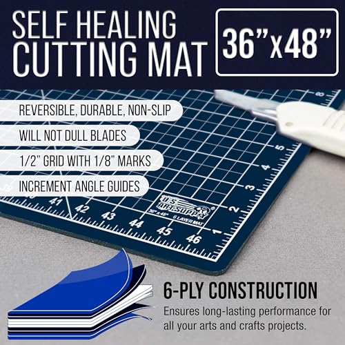 U.S. Art Supply 36"x48" Self-Healing Cutting Mat 5-Ply White/Blue | Double-Sided White/Blue Craft Mat, Non-Slip Cutting Mats for Crafts, Sewing, Quilting, Scrapbooking - color: White/Blue