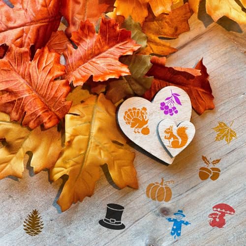 JULMELON 20Pcs Fall Stencils for Painting on Wood Cute Autumn Crafts Kids | Small Reusable Fall Stencils for Drawing, Kids DIY Holiday Art Painting, Cute Thanksgiving Autumn Style Wood Crafts Decor - style: Fall