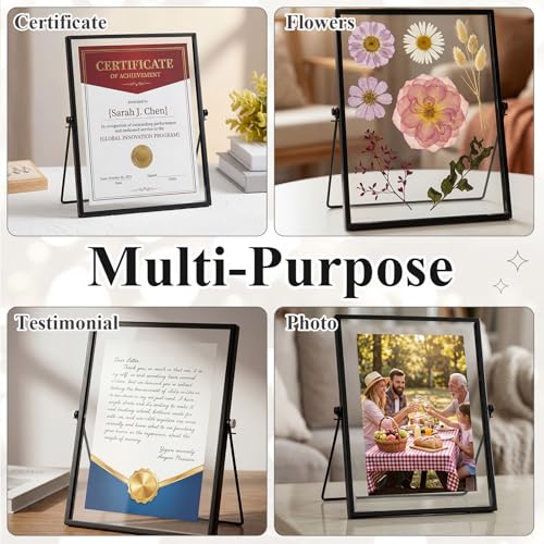 Hoteam 12 Pack Black Floating Photo Frame, 6 x 8 Inches Double Glass Desktop Picture Frames with Metal Stand for Pictures Photos Pressed Flowers Desk Tabletop Display - color: Black, size: 6 x 8 inches