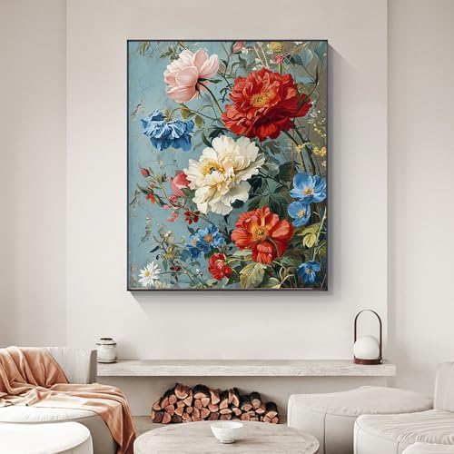 Yezavesu Flowers Paint by Numbers Kit for Adults Without Frame 16x20 in | Vintage Flowers Paint by Numbers for Adults Beginner, DIY Acrylic Painting, Stress Relief Craft Kits, Home Wall Decor Gift - color: YOPNF02