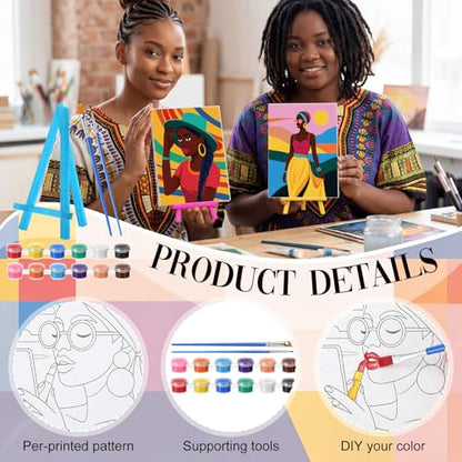 Blosssound 10 Set Pre Printed Canvas Pre Drawn Canvas Painting with Easel Kits 5" x 7" Outline Painting Panels for Beginners, DIY Craft Project, Party Favor, Home Decors(Modern Lady) - style: Modern Lady