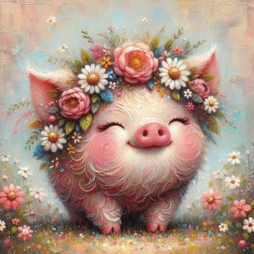 5D Diamond Painting Kit for Adults 14x14 Inch Full Drill Cute Pig with Flower Crown Diamond Art DIY Painting Kit Home Wall Decor Relaxing Craft Gift for Women Beginners - color: FYZZ-130