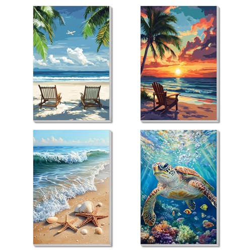 4 Pack Framed Paint By Numbers Kit for Adults Beginner Beach Adult Paint By Number Kits on Canvas Sea Turtle Painting By Numbers for Adults with Frame Diy Painting Kits for Home Wall Art 8x12 Inch - color: NZT0104, size: 8x12 Inch