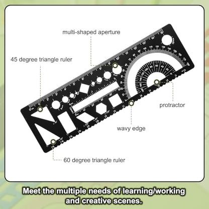HARFINGTON 2pcs Multifunctional Geometric Rulers 15cm Metric and SAE Aluminum Straight Edge Protractor Angle Math Measuring Ruler Geometric Drawings Templates for Drawing Drafting, Black - color: Black