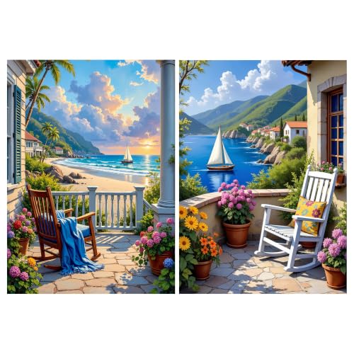 YOYA 2 Pack 5D Landscape Diamond Art Kits for Adults 12x16 Inch - color: Sunset Beach 034
