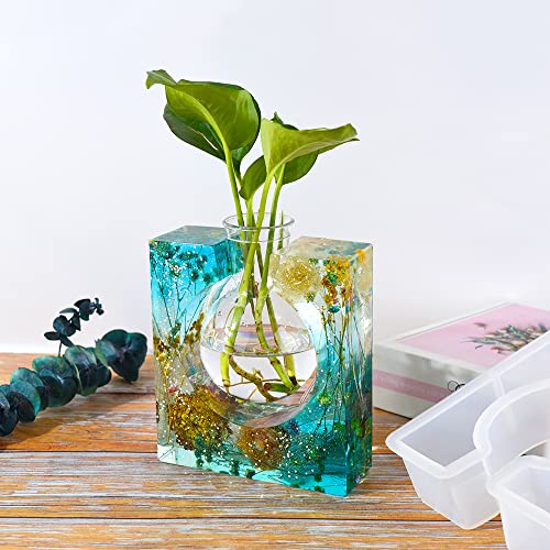 Plant Propagation Station Epoxy Resin Mold, Modern Square Geometric Vases Silicon Cement Moulds with Plastic Flower Plant Pot,Home Office Art Handmade - size: Square
