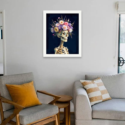 Skeleton Paint by Numbers Kit for Adults - DIY Skeleton with Floral Crown Painting on Canvas 16x20 inches, Frameless Acrylic Paint Set, Suitable for Beginners, Art for Home Decoration or Gifts