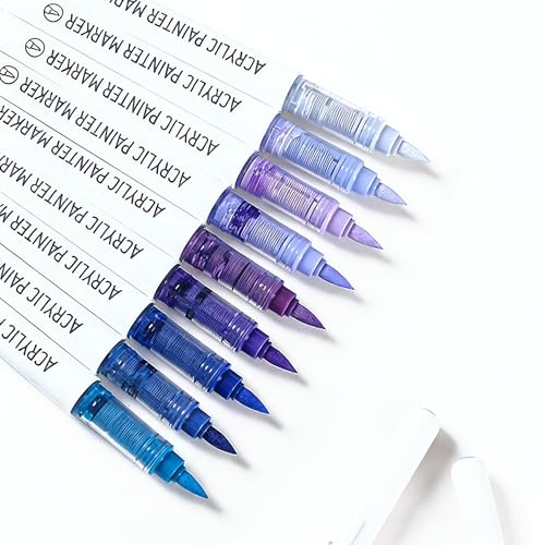 Acrylic Paint Markers,Solid Color Series 9 pcs Acrylic Paint Pens Set Brush Tip Acrylic Paint Pens for Artists Adults,for Rock Painting, Ceramic Mugs,Eggs,Canvas DIY Crafts（Purple） - color: Purple