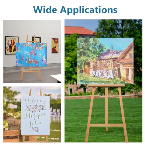 A-Frame Wooden Display Easel, Lyre Beechwood Studio Easel Stand, Natural | Adjustable Holding Canvas Up to 90", Inclinable Artist Floor Painting Easel for Artwork Painting - color: Natural