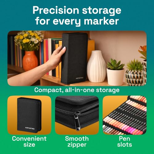 ARTISTRO 100 Dual-Tip Acrylic Paint Marker Pens with Storage Bag | Brush & Fine Precision Tips, Painting & Calligraphy, Multisurface for Fabric, Rock, Glass Painting, Wood, DIY, Craft, Canvas