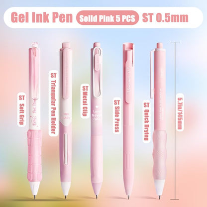 10PCs Pastel Gel Ink Pen Set,Retractable Black Ink Pens 0.5mm Fine Point - color: Pink