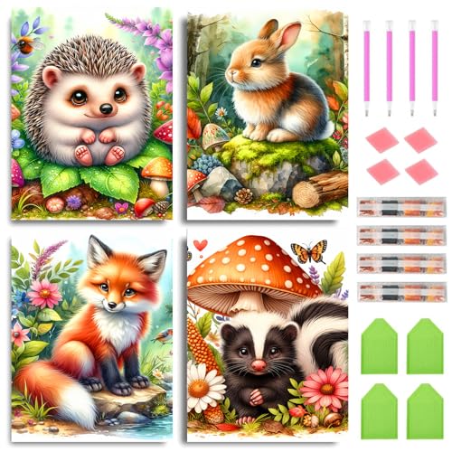 Axquilon 4 Pack Animal Diamond Art Kits for Adults- 9.8x13.7inch | Cute Diamond Painting Kits for Beginners, 5D DIY Round Full Drill Fox Gem Art for Adults, Paint by Diamonds - color: 4 Pack Animal