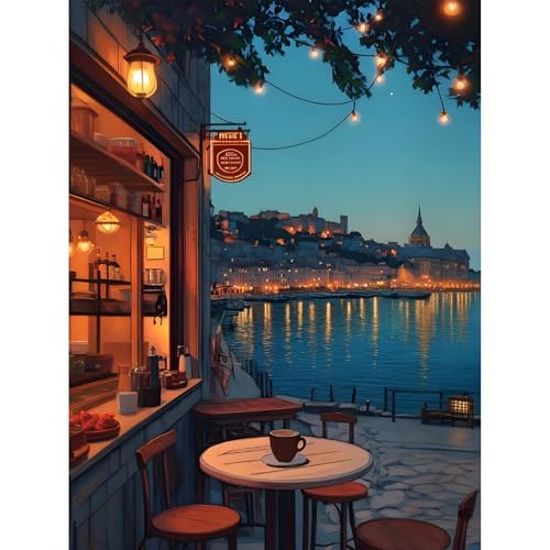 Camocin Diamond Art Kits for Adults, Coastal Café Diamond Painting | Gem Art, Diamond Dot, 5D Full Round Drill, Harbor Coffee Shop Wall Decor, DIY Craft Gift, 12x16 Inch - color: LBDP1P07