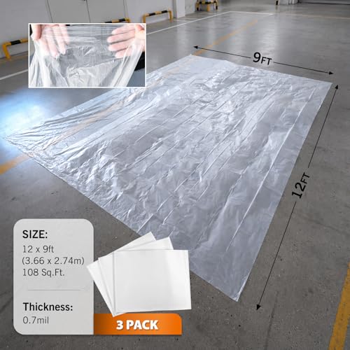 ROLLINGDOG 3 Pack Plastic Drop Cloths 12' x 9' | Clear Painting Tarp Waterproof Dust Cover 0.7mil Light Duty Disposable Plastic Sheeting for Floor Furniture Protection - color: 3 Pc