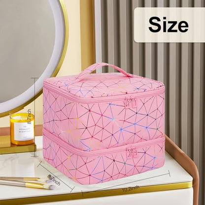 Nail Polish Organizer Bag Holds 30+ Bottles (15ml/0.5 fl.oz) &UV Nail Lamp - color: 04-Pink, size: 30 Bottles