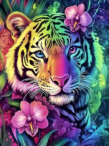 Tiger Diamond Art Kits for Adults, 5D Diamond Painting for Adult Beginners, DIY Full Drill Round Gem Painting Dot Art for Adults，Home Wall Decor 11.8x15.7Inch - color: KM583-1