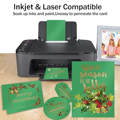Green Shimmer Cardstock 8.5 x 11 Green Paper | Goefun 24 Sheets 80lb Card Stock Printer Paper for Christmas, Invitations, Certificates, Crafts, Card Making - color: green