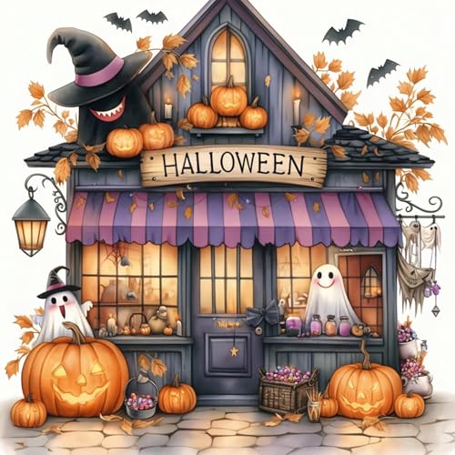 Xylogist Halloween Diamond Art Kits for Adults 14x14 Inch | 5D Diamond Painting, DIY Pumpkin Ghost Shop Paint by Diamonds for Adults, Full Drill Gem Art for Adults for Home Wall Decor - color: Halloween Shop, size: 13.8x13.8in(35x35cm)