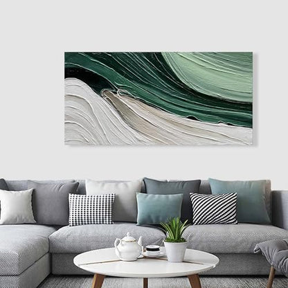 Art 30x60 inch Hand Painted Green and White Textured Oil Paintings Large Modern Abstract Canvas Art Home wall Decoration - color: Dn179