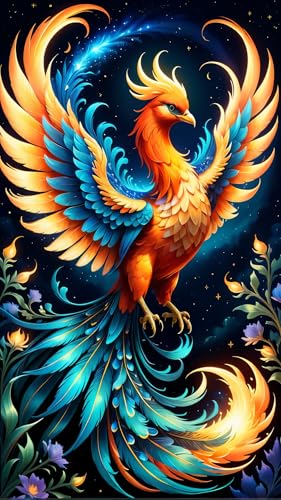 ARTGOTO Phoenix B Diamond Painting Kit for Adults 15.7 x 27.5 Inch | Large 5D Full Square Drill Diamond Art Kit, Orange Firebird DIY Gem Art Canvas with 2 Tool Sets, 30% Extra Diamonds - color: AGT002