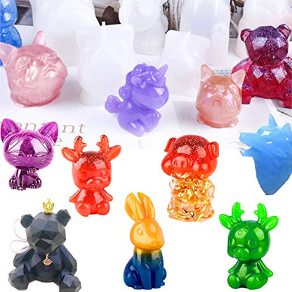 EuTengHao 20Pcs 3D Animal Resin Molds Tools Set Includes 8 Resin Casting Molds Large Clear Epoxy Silicone Molds 2 Measurement Cup 10 Wood Sticks for Resin Craft DIY