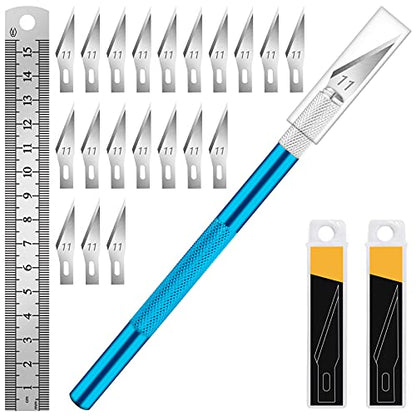 DIYSELF Precision Hobby Knife Set with 20#11 Blades, 6-Inch Metal Ruler | Precision Hobby Knife with Steel Ruler for DIY, Art & Model Making, Exacto Knife Kit, Artists & Modelers, Blue - color: Blue-20