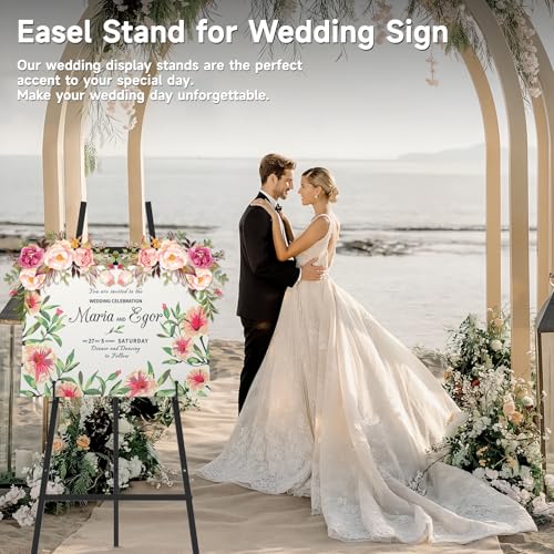 Easel Stand for Sign, Black Metal Display Easel for Wedding & Posters | 4-Tier Art Easel with Adjustable Chain, Heavy Duty, 47 Inch Height, Detachable Design, Easy to Store & Installation