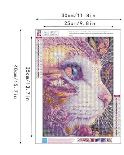 Flower Cat Diamond Art Kits for Adults, Animal Diamond Painting 12X16 Inch - color: cat 05