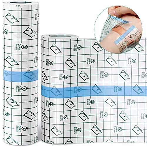 Nuanchu 2 Rolls Clear Waterproof Tattoo Bandages,6 Inch, 8 Inch Wide | Adhesive Film for Shower Tattoos, Stretch Wrap Around Design, Breathable Dressing, Easy Tear Grid Marks for Cutting - size: 2 Count (Pack of 1)