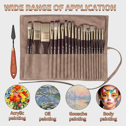 PrecisionAuto Superior Artist Paint Brush Set, 24 Professional Brushes