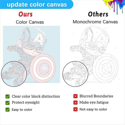 4 Pack Cartoon Paint by Numbers for Kids with Framed Canvas - Wooden Easel - color: BKH1250+BKH1251+BKH1252+BKH1253