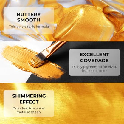 Nicpro Metallic Gold Acrylic Paint, 8.45oz/250ml Large Gold Leaf Paint | Non Toxic, Non Fading Craft Paints for Metal, Wood, Clay, Fabric, Canvas, Furniture, Handcrafts, Art Supplies - color: Gold, size: 8.45 Fl Oz (Pack of 1)