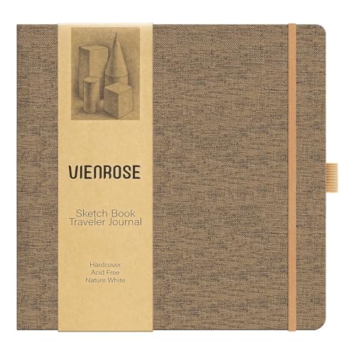 Vienrose 8.3"x8.3" Sketch Books, Linen Cover Sketching Book with Acid-Free Paper, 111lb/180gsm Drawing Pad for Kids, Beginners & Professionals, Art Supplies for Adults & Students(Brown, 60 Sheets) - color: Brown, size: 8.3"x8.3", 60 sheets