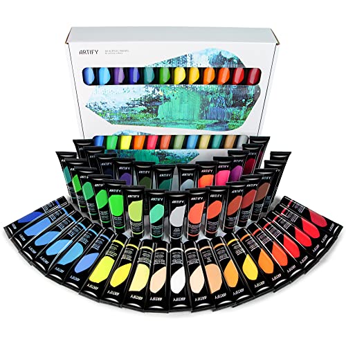 ARTIFY Acrylic Paint, Set Of 48 Color (1.29 oz, 38ml) with a storage box, Rich Pigments, Non Fading, Non Toxic Paints for Artist, Hobby Painters & Kids, Art Supplies for Canvas Painting - color: 48 Colors