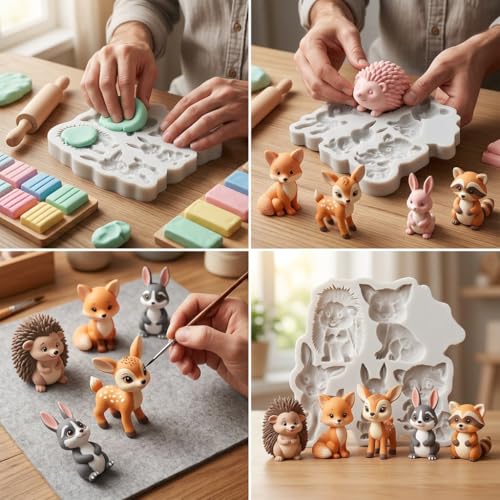 Animal Polymer Clay Mold Squirrel Fox Bear Silicone Molds - color: Style A