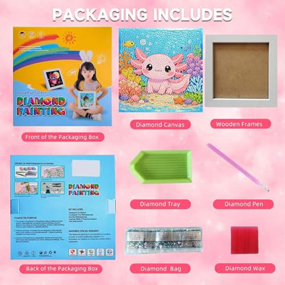 Arttoplus Axolotl Diamond Art Painting Kits for Kids with Frame 7x7 inch - color: CC1071-US