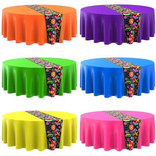 Oudain 6 Pcs Mexican Round Tablecloth 84 Inch Table Cover, Multicolor - color: Multi Color