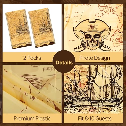 Kochorie 2 Pieces Pirate Party Tablecloth Treasure Map Tablecover Nautical Adventure Plastic Tablecloth Navigation Supplies for Treasure Theme Birthday Party Decorations - style: Pirate