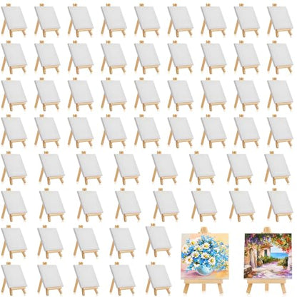 32 Pack Mini Canvas with Easel for Painting Wood,2.4 X 2.4 Inch | Stretched Canvas Panels with Wood Tabletop Easels, Art Supplies for Classroom Crafts Birthday Paint Party Favors Projects - size: 4 x 4 Inch