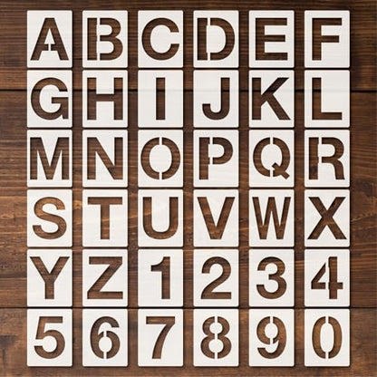 Letter Stencils 36pcs 3 Inch Number Alphabet Reusable Plastic Templates Craft Stencil Paint Template Signs for Road, Wall, Wood, Mailbox（3in） - size: 3in