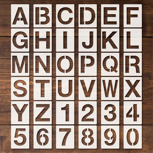 Letter Stencils 36pcs 3 Inch Number Alphabet Reusable Plastic Templates Craft Stencil Paint Template Signs for Road, Wall, Wood, Mailbox（3in） - size: 3in