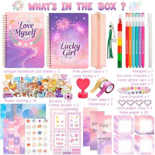 DIY Journal Kit for Girls Teen Tween Girl Gifts Trendy Stuff, Scrapbook Supplies Stationery Set, Stocking Stuffers, Art Crafts Kit - Ideal Gifts for 8 9 10 11 12 13 14 Year Old Girl