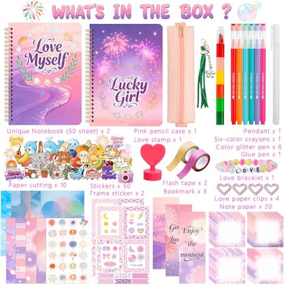 DIY Journal Kit for Girls Teen Tween Girl Gifts Trendy Stuff, Scrapbook Supplies Stationery Set, Stocking Stuffers, Art Crafts Kit - Ideal Gifts for 8 9 10 11 12 13 14 Year Old Girl