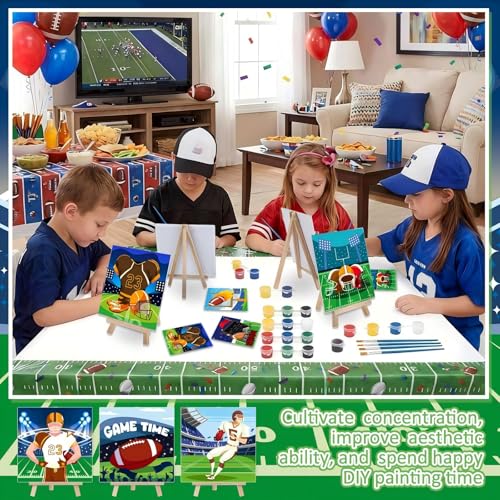Tenceur 12 Sets Football Sports Paint by Numbers Kit Pre Drawn Canvas Painting Set with Easels Paints and Brushes for Kids Beginners Classroom Party Group and Team DIY Art Activities - style: Football