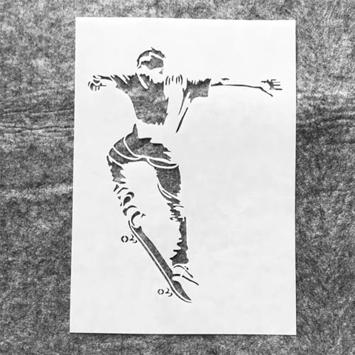 TIAMECH A4 Reusable Skateboarding Sports Stencil for Painting | Soaring Passionate Layering Template, DIY Wall Art, Wood Furniture, Scrapbook & Crafts (8.3x11.7inch) - style: Skateboarding Sports